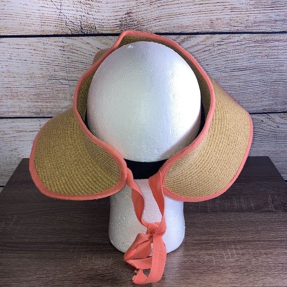 Womens Cappelli Straworld Wide Brim Visor Hat OS with Peach trimming - Picture 4 of 9